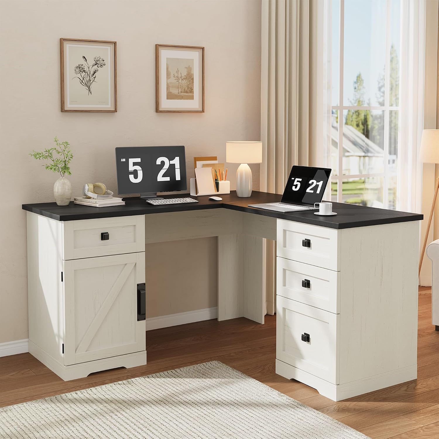 Office Furniture Filing Cabinets - L-vormig directiebureau 60 inch met laden