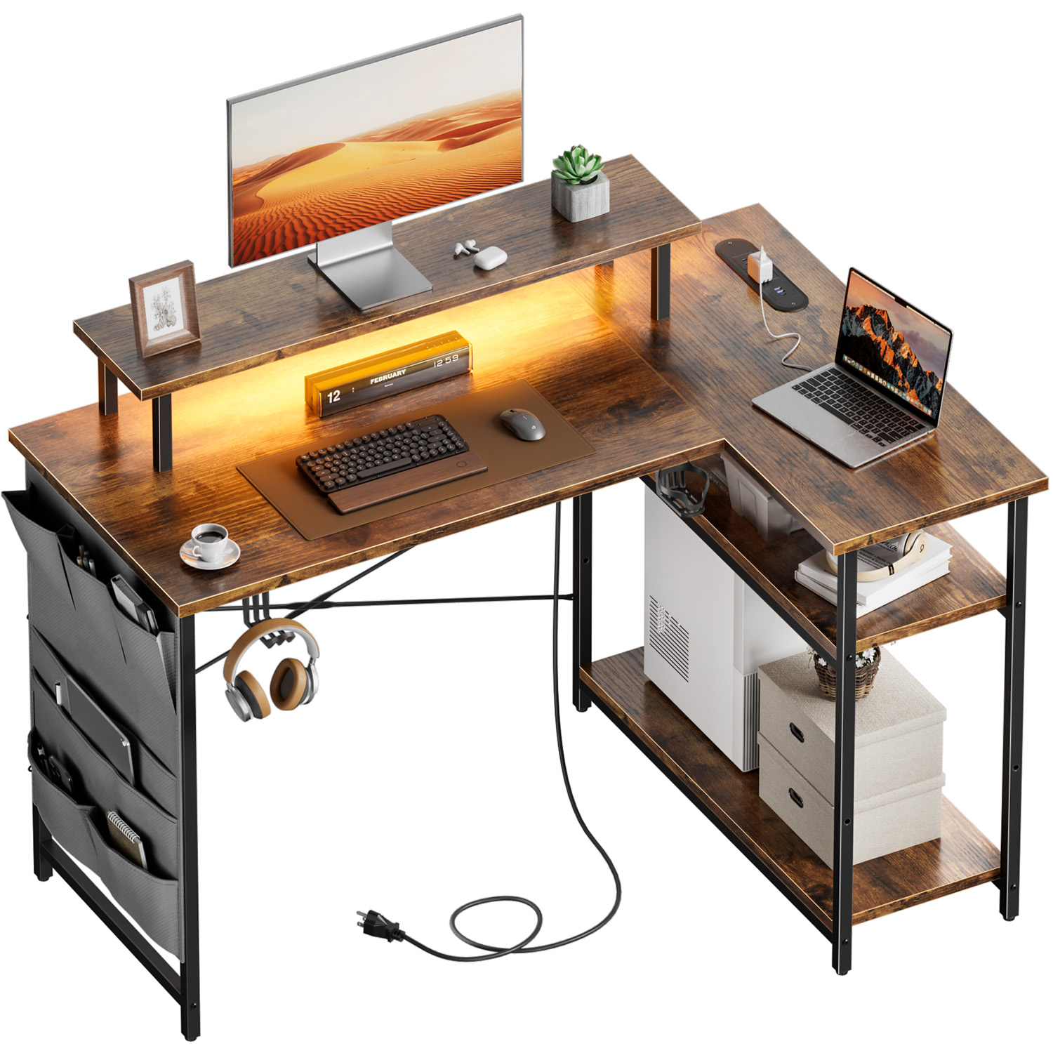 Office Furniture Plan - L-vormig computerbureau, voorzien van stopcontacten en