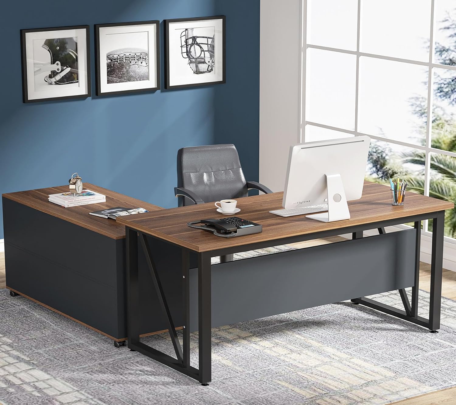 Office Furniture Filing Cabinets - L-vormig directiebureau & kastenset met laden