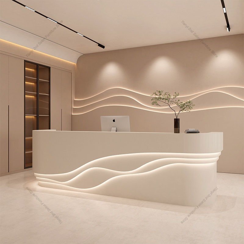 Office Furniture Store - Kassa-balie in Scandinavische crèmestijl, modern, eenvoudig,