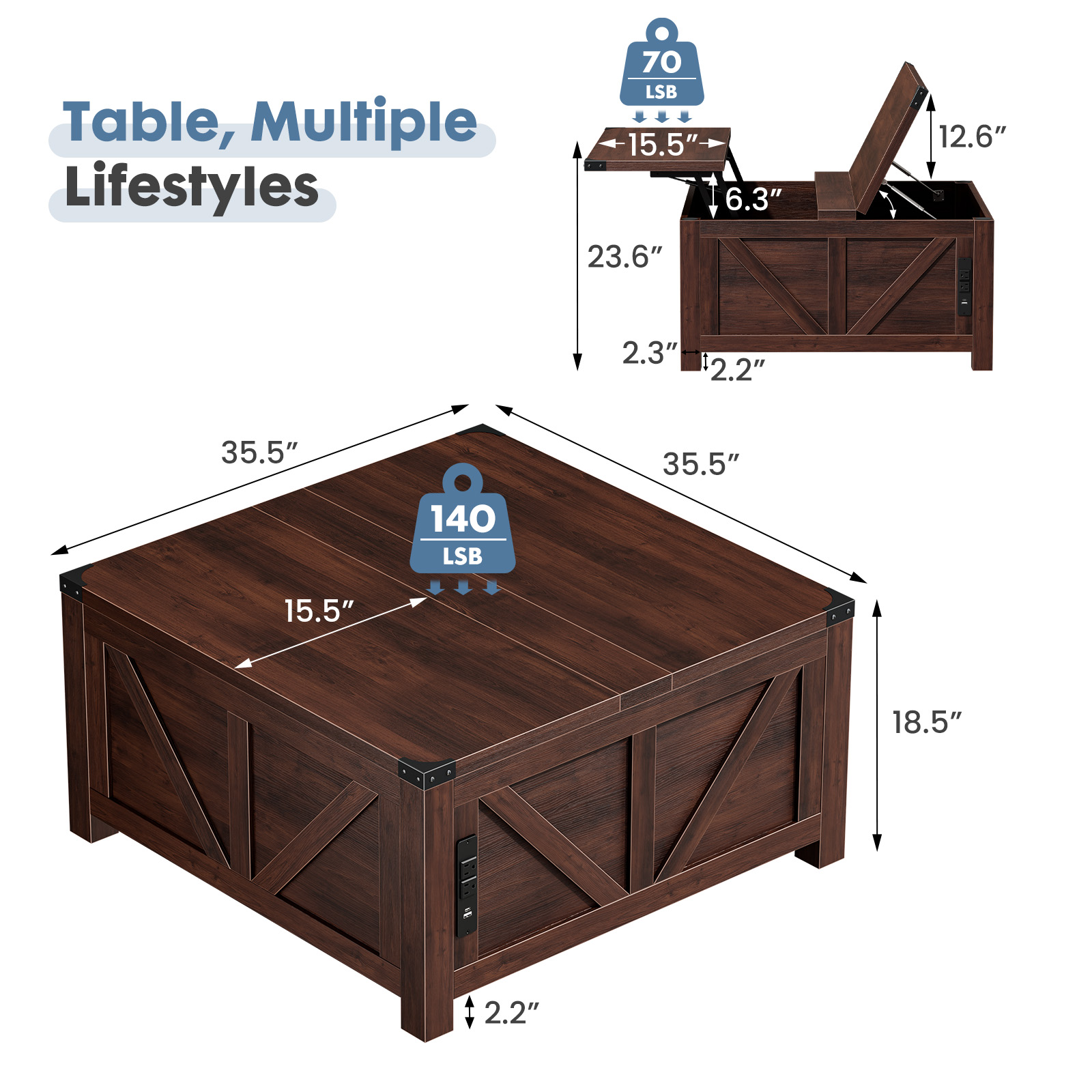 JHK 35.6IN Lift-Top salontafel - Office Furniture Plan recensie en prijs