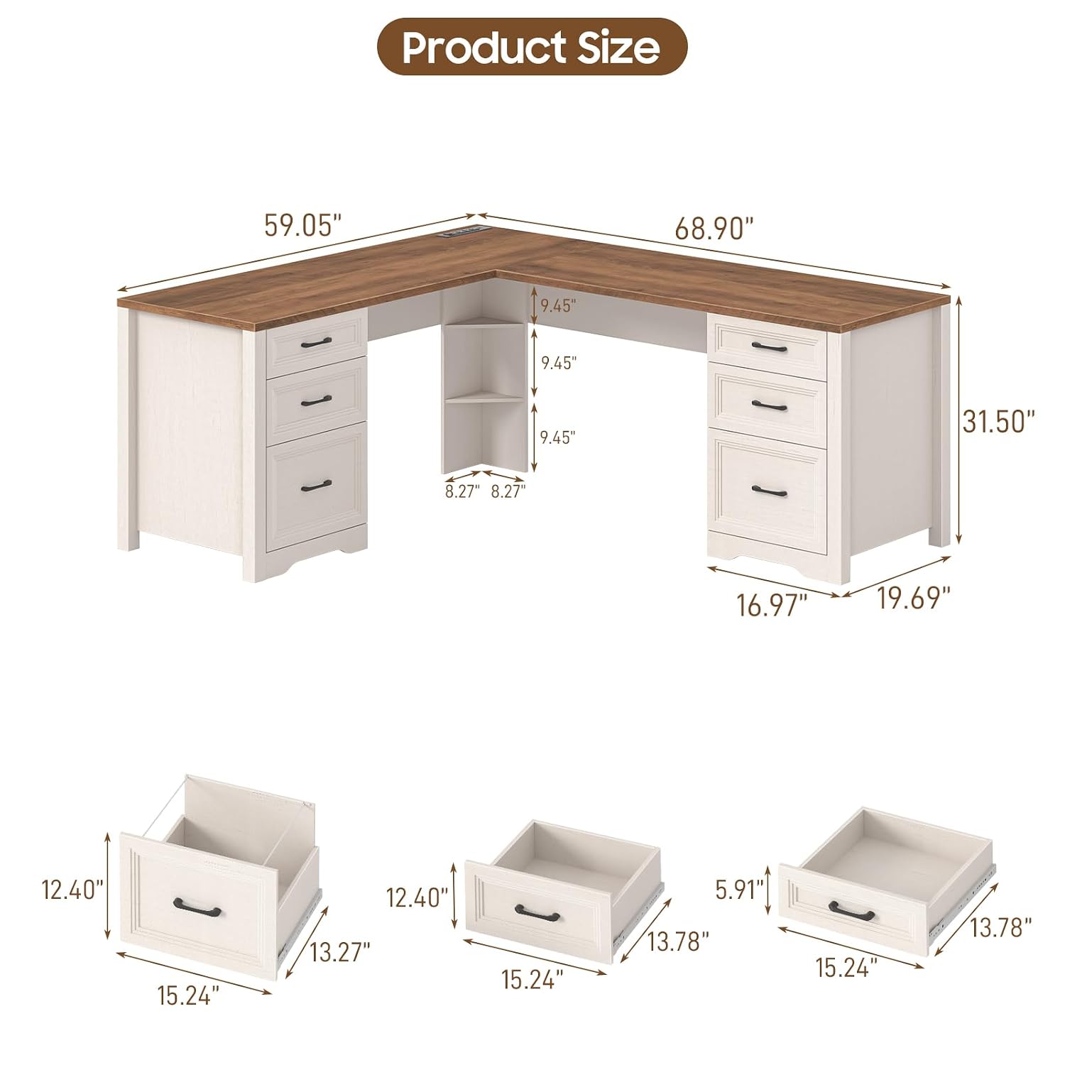 Houten L-vormig directiebureau - Office Furniture Filing Cabinets recensie en prijs