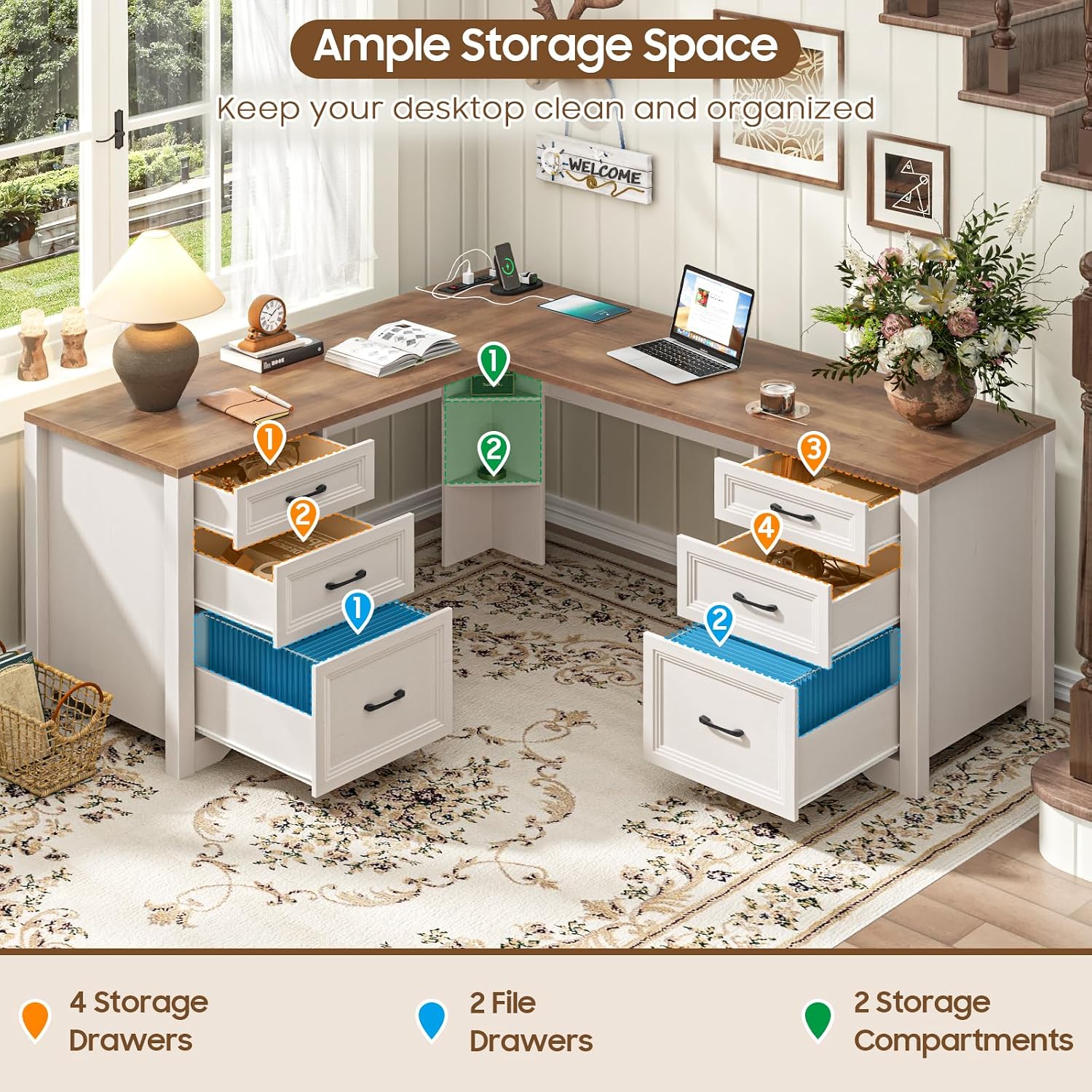 Houten L-vormig directiebureau - Office Furniture Filing Cabinets recensie en prijs