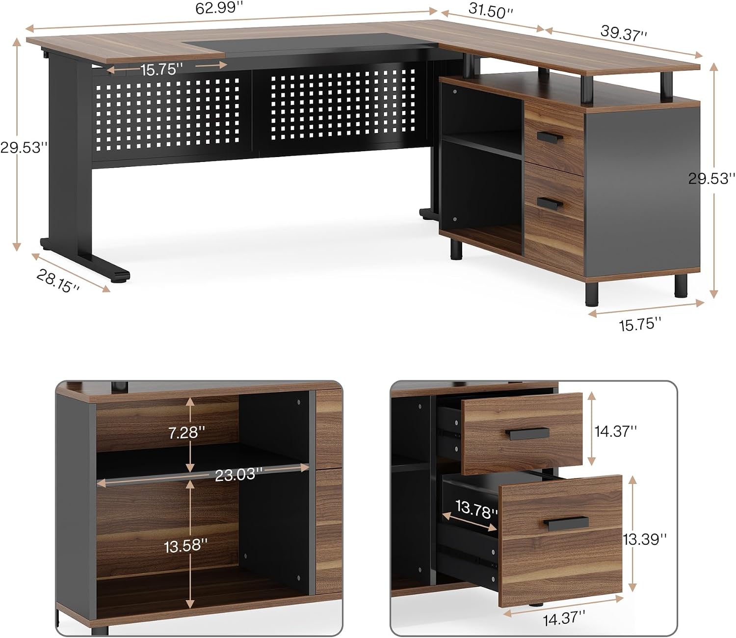 63 inch L-vormig directieburea - Office Furniture Filing Cabinets recensie en prijs