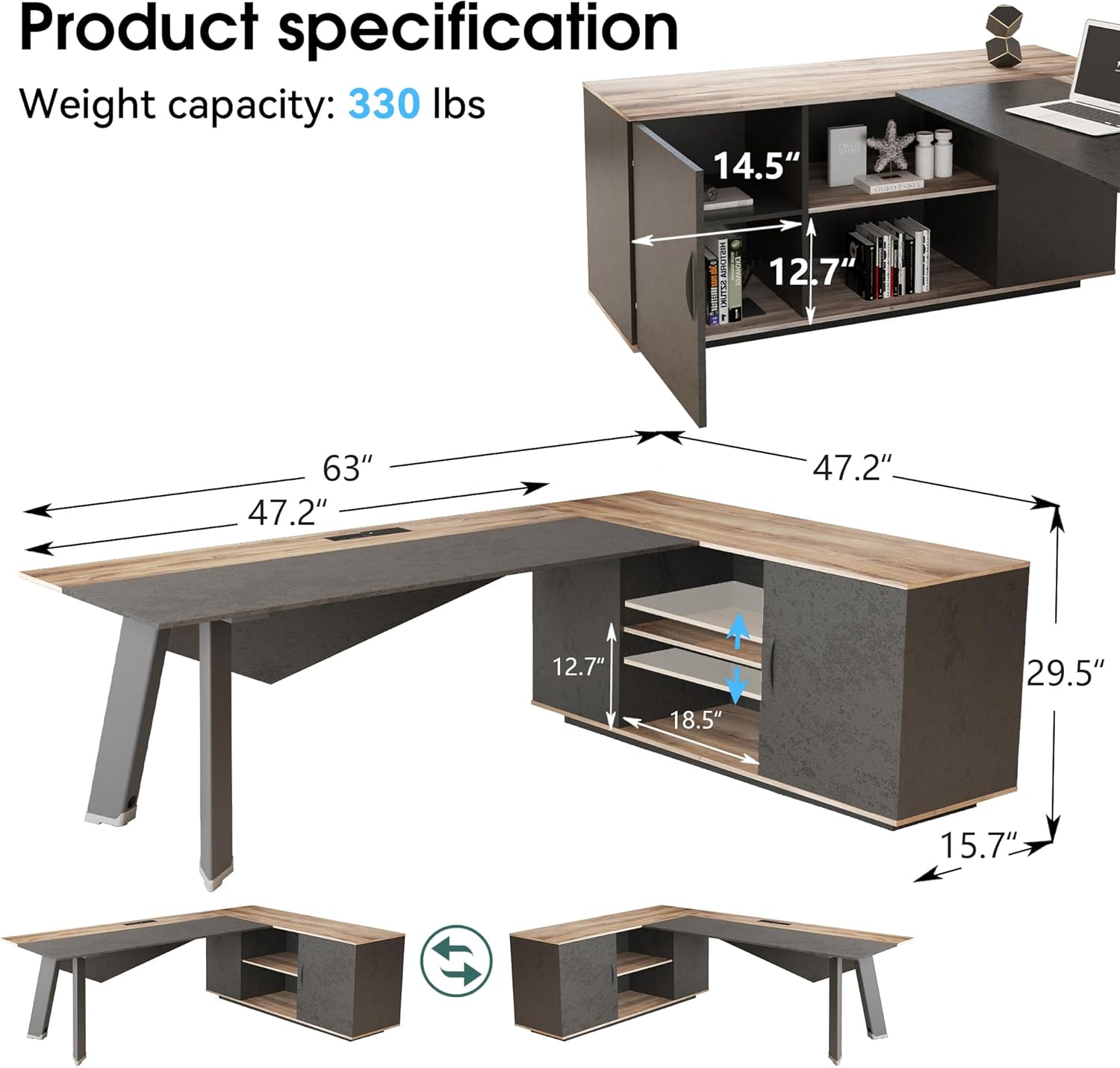 63 inch L-vormig directieburea - Office Furniture Filing Cabinets recensie en prijs