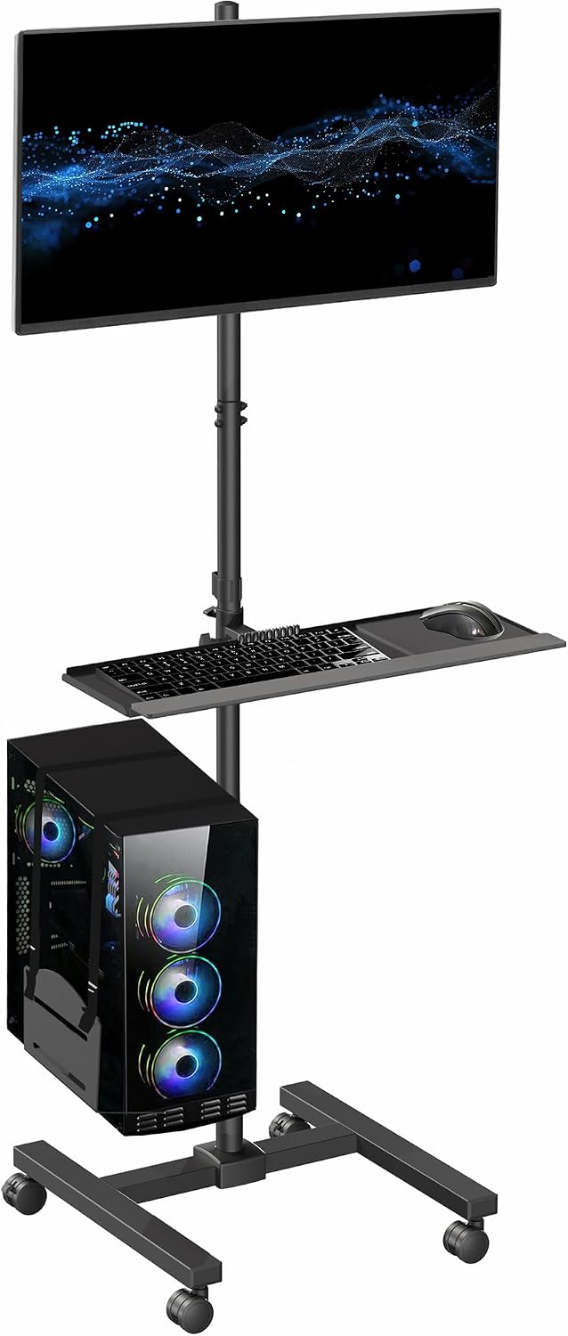 Zwarte rollende computerwagen  - Adjustable Monitor Mount recensie en prijs